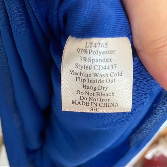 TCEC Blue Fitted Ruched Sheath Cocktail Dress - Picture 4 of 9